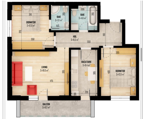 Apartament, 3 camere, Top Trade Residence , Vedere est